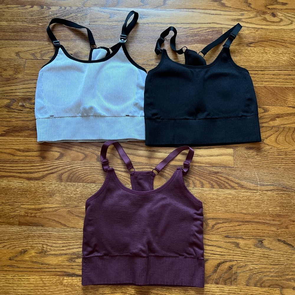 Ingrid & Isabel Ribbed Bras in Black, White, and Purple